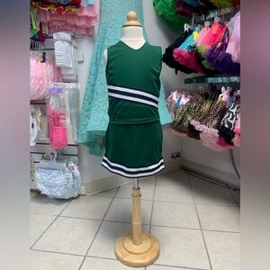 Childs XXS-Large Green Black & White 2 Pc Cheerleading Uniform Skirt Set NWT